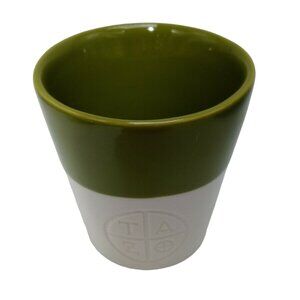 Starbucks Tazo Retired 2011 Mug Green White Slanted Top Handleless Tea Cup 8oz